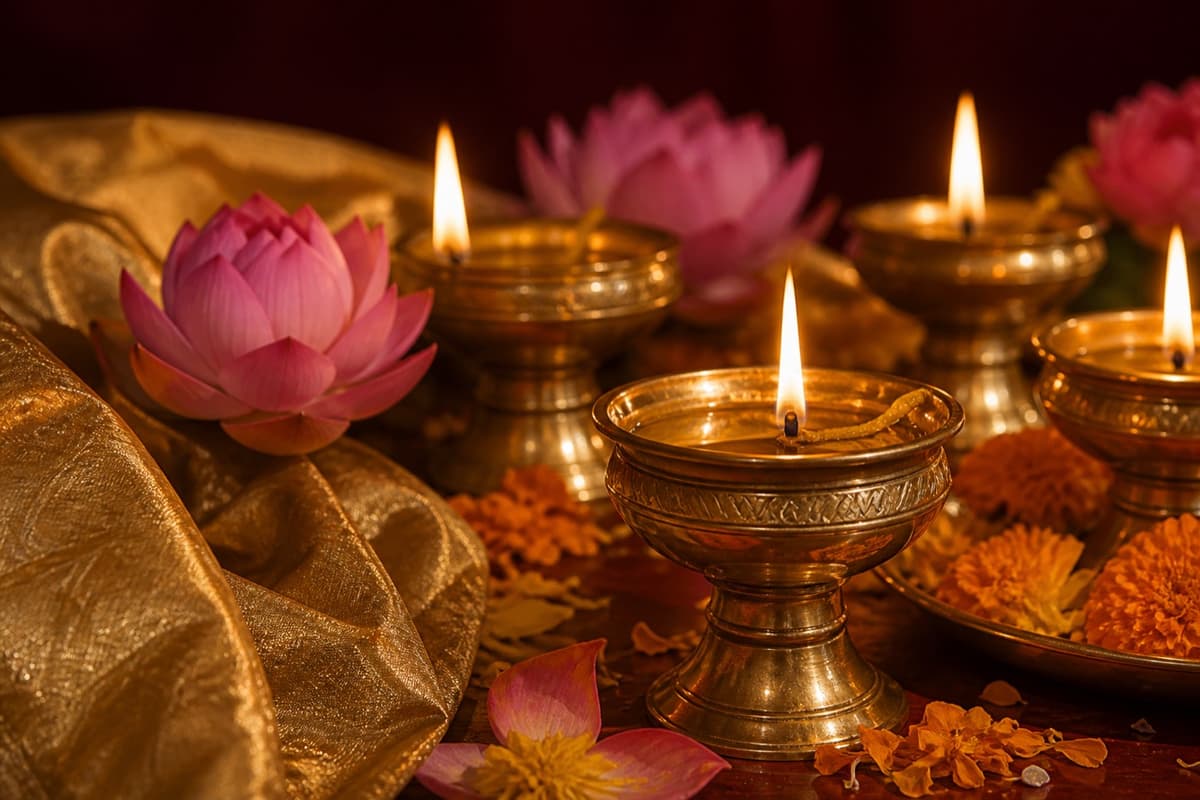 Lotus and diya offering for Radhashtami